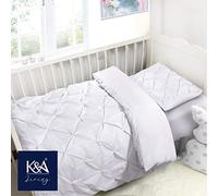 K&A® Pintuck Pinch Pleat Cot Bed Duvet Cover Set with Zipper Closure including Pillowcase - Ultrasoft Brushed Microfiber - Easy Care & Machine Washable (White - 120x150)