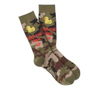 K. Bell Socks Men's Novelty Design Crew Socks Casual, Shut The Duck Up (Green Camo), Large