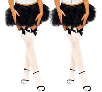 K BKVAVA 2 Pairs Women's Bow Thigh High Stockings Satin Bow Over The Knee Highs Socks,White with Black Bows
