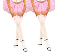 K BKVAVA 2 Pairs Women's Bow Thigh High Stockings Satin Bow Over The Knee Highs Socks,White with Pink Bows