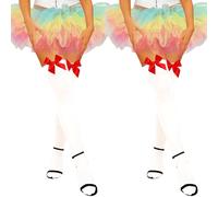 K BKVAVA 2 Pairs Women's Bow Thigh High Stockings Satin Bow Over The Knee Highs Socks,White with Red Bows