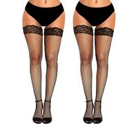 K BKVAVA 2 Pairs Women's Fishnet Thigh Highs Stockings Hold Up Silicone Fishnets for Halloween, Middle Net