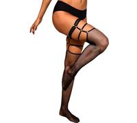 K BKVAVA Women's 2 Pairs Fishnet Thigh Highs Stockings with Rivet Hold-up for Halloween, Black