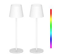 K-Bright 2pcs LED Rechargeable Table Lamp, Wireless Lamp 8 Colors Dimmable Touch Lamp, Waterproof IP54 Outdoor Lamp, Suitable for Indoor/Outdoor (White)