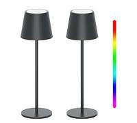 K-Bright Pack of 2 LED Dimmable Battery Table Lamps, Wireless, Rechargeable, Warm Light Colour, 3000 K + RGB Table Lamp with USB-C, Aluminium, IP54 Waterproof, Anthracite