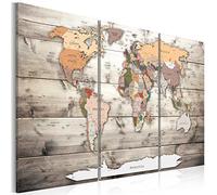 k-C-0035-p-g Canvas World Map - 120x80 cm/48"x32" 3 Piece Cork Board Set - Grey