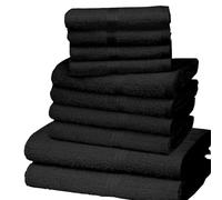 K Collection 10 Piece Egyptian Cotton Towel Set - 4 x Face, 4 x Face & 2 x Bath Bale Set - Soft & Absorbent Towels - Ultimate Bathroom Essentials - Black