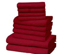 K Collection 10 Piece Egyptian Cotton Towel Set - 4 x Face, 4 x Face & 2 x Bath Bale Set - Soft & Absorbent Towels - Ultimate Bathroom Essentials - Red