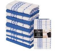 K Collection 12 Pack Check Kitchen Towels - 40 x 70 cm, Blue and White - 100% Ring Spun Cotton (285GSM) Super Soft and Absorbent