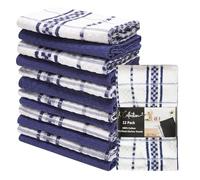 K Collection 12 Pack Check Kitchen Towels - 40 x 70 cm, Navy and White - 100% Ring Spun Cotton (285GSM) Super Soft and Absorbent