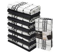 K Collection 12 Pack Check Kitchen Towels Set - 40 x 70 cm, Black and White - 100% Ring Spun Cotton (285GSM) Super Soft and Absorbent Dish Towels, Tea Towels and Bar Towels