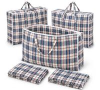 K Collection 5 Pack XXL 100L Laundry Storage Bags 80x60cm - Blue Tartan | Moving House • Clothes & Bedding • Shopping • Foldable • Strong Carry Handles