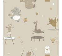 K Collection Animal Gymnastics Beige Wallpaper - Kids Bedroom Nursery Activity Exercise Modern Contemporary (13241)