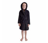 K Collection Boys Girls Breathable Combed Cotton Luxurious Bath Robe Hooded Towelling Gown Soft Terry Towel Housecoat, Black, 11-12 Years