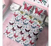 K Collection Butterfly Duvet Cover - Reversible Butterfly Colourful Bedding - Girls Novelty Fun Design - Bedding Set with Matching Pillowcase (Double)