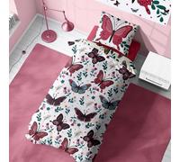 K Collection Butterfly Duvet Cover - Reversible Butterfly Colourful Bedding - Girls Novelty Fun Design - Bedding Set with Matching Pillowcase (Single)