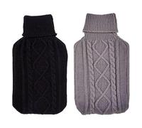 K Collection Cable Knit 2L Hot Water Bottle And CoverOne Size Black/Charcoal TC