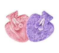 K Collection Heart Pom Pom 1L Hot Water Bottle Cover (Pack Of 2) Red/purple (One Size)