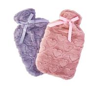K Collection Hearts 2L Hot Water Bottle And Cover (Pack of 2One Size Pink/Grey