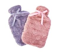 K Collection Hearts 2L Hot Water Bottle And Cover (Pack of 2One Size Pink/Grey