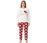 K Collection Hello Kitty Supersoft Fleece Pyjamas - 2 Piece Set - Sherpa Top with Embroidery and AOP Fleece Bottoms - Winter Warm Womens Loungewear - Sizes 4-6 to 20-22 Multicolour