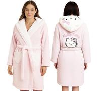 K Collection Hello Kitty Women’s Fleece Borg Dressing Gown - Soft Hooded Robe with 3D Ears & Embroidered Design - Sizes 2XS-2XL