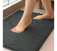 K Collection Luxury Chenille Bath Mat, Extra Soft and Absorbent Shaggy - Non Slip Machine Washable Bathroom Mats - Grey 41x71cm