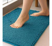 K Collection Luxury Chenille Bath Mat, Extra Soft and Absorbent Shaggy - Non Slip Machine Washable Bathroom Mats - Blue 50x80cm