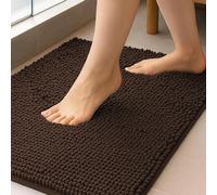 K Collection Luxury Chenille Bath Mat, Extra Soft and Absorbent Shaggy - Non Slip Machine Washable Bathroom Mats - Brown 41x71cm