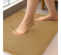 K Collection Luxury Chenille Bath Mat, Extra Soft and Absorbent Shaggy - Non Slip Machine Washable Bathroom Mats - Beige 41x71cm