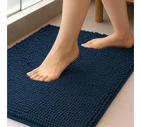 K Collection Luxury Chenille Bath Mat, Extra Soft and Absorbent Shaggy - Non Slip Machine Washable Bathroom Mats - Navy 50x80cm