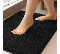 K Collection Luxury Chenille Bath Mat, Extra Soft and Absorbent Shaggy - Non Slip Machine Washable Bathroom Mats - Black 40x60cm
