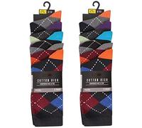 K Collection Mens Ex Store Socks - 10 Pack - Cotton Rich Purista - Stripe/Argyle/Spots Design Socks - Assorted Colours - UK Shoe Size 9-11