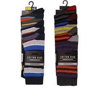 K Collection Mens Ex Store Socks - 10 Pack - Cotton Rich Purista - Stripe/Argyle/Spots Design Socks - Assorted Colours - UK Shoe Size 9-11