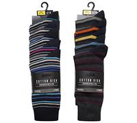 K Collection Mens Ex Store Socks - 10 Pack - Cotton Rich Purista - Stripe Design Socks - Assorted Colours - UK Shoe Size 9-11