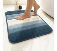 K Collection Multipurpose Microfibre Bath Mat - Super Absorbent Non-Slip Mat - Extra Soft Thick Floor Foot Mat, Fluffy Shaggy Shower Bathroom Mat - Blue 50x80cm