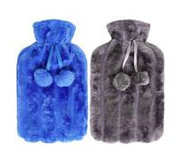 K Collection Pom Pom Hot Water Bottle And Cover (Pack Of 2) Blue/grey (One Size)