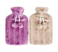 K Collection Pom Pom Hot Water Bottle And Cover (Pack Of 2) Mink/purple (One Size)
