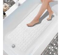 K Collection Premium Non Slip Shower Mat - Anti Mould & Mildew, 200 Suction Cups - Extra Long 100x40cm Rubber PVC Bath Mat - Machine Washable - White