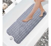 K Collection Premium Non Slip Shower Mat - Anti Mould & Mildew, 200 Suction Cups - Extra Long 100x40cm Rubber PVC Bath Mat - Machine Washable - Grey