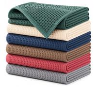 K Collection Premium Waffle Tea Towels 45 x 65cm - Highly Absorbent Quick Dry - Catering Bar Towel with Hanging Loop (Assorted - 6 Pack)