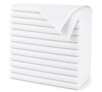 K Collection Premium Waffle Tea Towels 45 x 65cm - Highly Absorbent Quick Dry - Catering Bar Towel with Hanging Loop (White - 12 Pack)