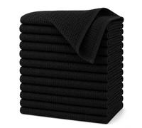 K Collection Premium Waffle Tea Towels 45 x 65cm - Highly Absorbent Quick Dry - Catering Bar Towel with Hanging Loop (Black - 12 Pack)