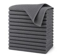 K Collection Premium Waffle Tea Towels 45 x 65cm - Highly Absorbent Quick Dry - Catering Bar Towel with Hanging Loop (Grey - 12 Pack)