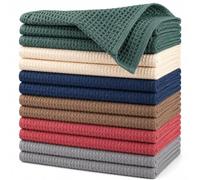 K Collection Premium Waffle Tea Towels 45 x 65cm - Highly Absorbent Quick Dry - Catering Bar Towel with Hanging Loop (Assorted - 12 Pack)