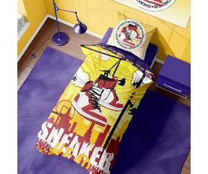 K Collection Sneakerhead Single Duvet Cover - Hi Top & Iconic Trainers Reversible Bedding Design - Polycotton Bedding Set with Matching Pillowcase