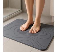 K Collection Stone Bath Mat - Premium Diatomite Mat for Bathroom or Kitchen - Natural Non Slip Wudu Mat - Ultra Fast Drying - Eco Friendly & Anti Mould - Grey
