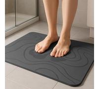 K Collection Stone Bath Mat - Premium Diatomite Mat for Bathroom or Kitchen - Natural Non Slip Wudu Mat - Ultra Fast Drying - Eco Friendly & Anti Mould - Dark Grey