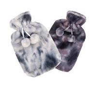 K Collection Two Tone Pom Pom 2L Hot Water Bottle And Cover (Pack Of 2) Dark Grey/silver Grey (One Size)
