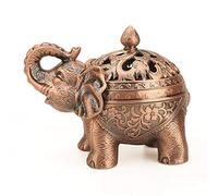 K COOL Alloy Incense Holder Stand Elephant Cone Coil Incense Burner Ash Catcher with Lid, Aromatherapy Ornament Home Decoration for Indoor Outdoor (Red Copper)